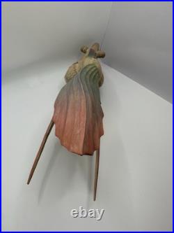 Vintage Chinese Koi Wood Teak Carved Hand Painted Fish Sculpture