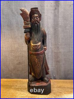 Vintage Chinese Kwan Kung/Guan Yu Wood Carving Sculpture Folk Art Antique Rare