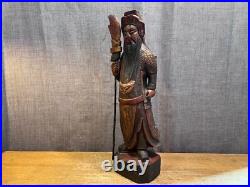 Vintage Chinese Kwan Kung/Guan Yu Wood Carving Sculpture Folk Art Antique Rare
