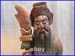 Vintage Chinese Kwan Kung/Guan Yu Wood Carving Sculpture Folk Art Antique Rare