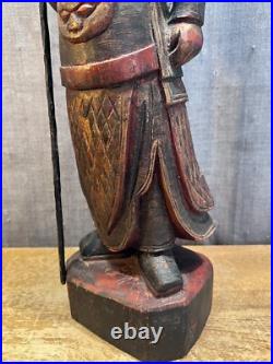 Vintage Chinese Kwan Kung/Guan Yu Wood Carving Sculpture Folk Art Antique Rare