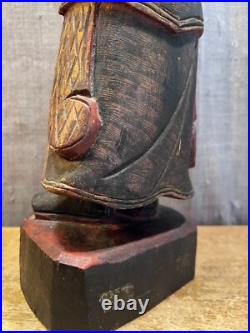Vintage Chinese Kwan Kung/Guan Yu Wood Carving Sculpture Folk Art Antique Rare