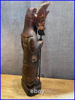 Vintage Chinese Kwan Kung/Guan Yu Wood Carving Sculpture Folk Art Antique Rare
