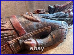 Vintage Chinese Kwan Kung/Guan Yu Wood Carving Sculpture Folk Art Antique Rare