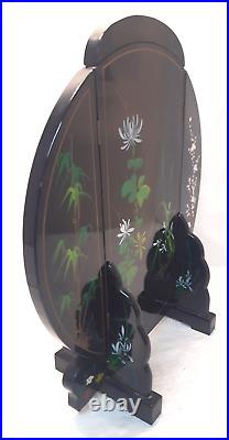 Vintage Chinese LARGE JADE AGATE STONE DIORAMA Hand Painted Wood Sculpture62cm#3