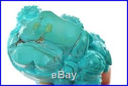 Vintage Chinese Turquoise Carved Carving Boy Figure Figurine Flower Wood Stand