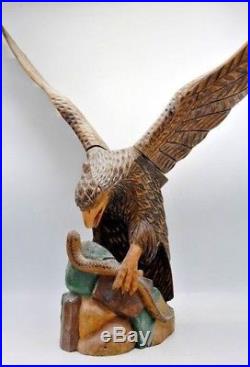 Vintage Chip Carved Folk Art Eagle Carving Sculpture with Detachable Wings 13