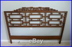 Vintage Chippendale Queen Headboard Solid Wood Fretwork Asian Carving Ming MCM