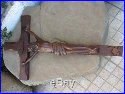 Vintage Christ On The Cross Sacred Art Wood Carving Handmade Religious Statues