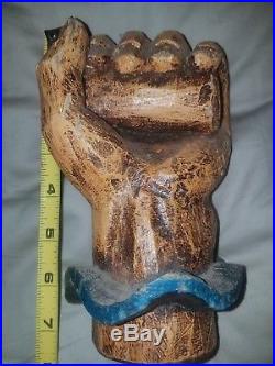 Vintage Clenched Fist Carved Solid Wood sculpture Made in Spain Tramp Art