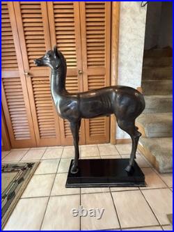 Vintage Cold Cast Villa dei Papiri Fawn Reproduction Sculpture on Wood Base