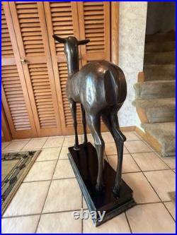 Vintage Cold Cast Villa dei Papiri Fawn Reproduction Sculpture on Wood Base
