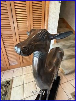 Vintage Cold Cast Villa dei Papiri Fawn Reproduction Sculpture on Wood Base