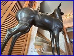 Vintage Cold Cast Villa dei Papiri Fawn Reproduction Sculpture on Wood Base