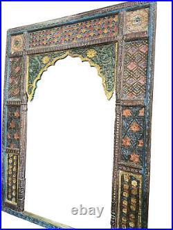 Vintage Colorful Indian Arch Floral Carving HAVELI Reclaimed Wood Frame Archway