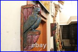 Vintage Corbel Pair Peacock Statue Wooden Wall Bracket Home Decor Bird Sculpture