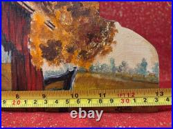 Vintage Country Living Covered Bridge Painting Carving on Wood Hanging Art Decor