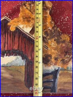 Vintage Country Living Covered Bridge Painting Carving on Wood Hanging Art Decor