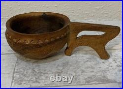 Vintage Croatian Hand Carved Olive Wood Sculpture Bowl / Cup