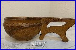 Vintage Croatian Hand Carved Olive Wood Sculpture Bowl / Cup