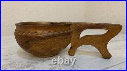 Vintage Croatian Hand Carved Olive Wood Sculpture Bowl / Cup