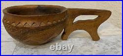 Vintage Croatian Hand Carved Olive Wood Sculpture Bowl / Cup