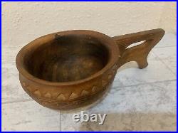 Vintage Croatian Hand Carved Olive Wood Sculpture Bowl / Cup