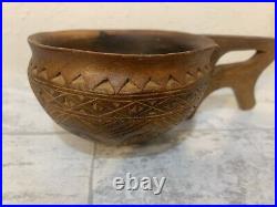 Vintage Croatian Hand Carved Olive Wood Sculpture Bowl / Cup