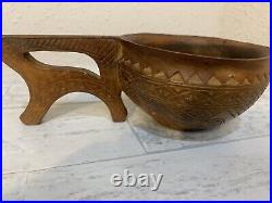 Vintage Croatian Hand Carved Olive Wood Sculpture Bowl / Cup