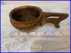 Vintage Croatian Hand Carved Olive Wood Sculpture Bowl / Cup