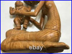 Vintage Crocodile Wood Carved Mom & Baby Statue, Signed by Ida B. Marka Bali