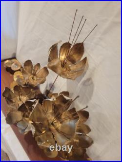Vintage Curtis JERE Table SCULPTURE Lotus Blossoms Flowers Brass Wood 30x9x19