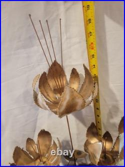 Vintage Curtis JERE Table SCULPTURE Lotus Blossoms Flowers Brass Wood 30x9x19