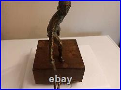 Vintage Curtis Jere Brutalist Bronze Tennis Player Wood Base Sculpture as is