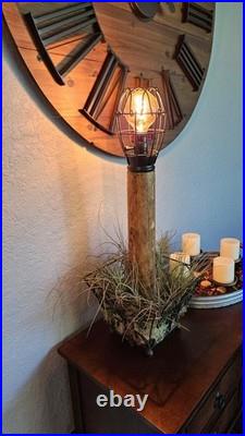 Vintage Cypress Wood Table Lamp Mid Century Folk Art Sculpture Works