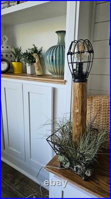 Vintage Cypress Wood Table Lamp Mid Century Folk Art Sculpture Works