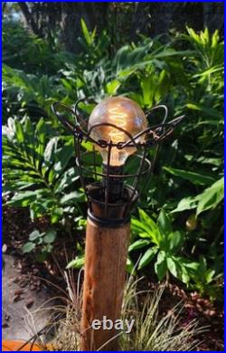 Vintage Cypress Wood Table Lamp Mid Century Folk Art Sculpture Works