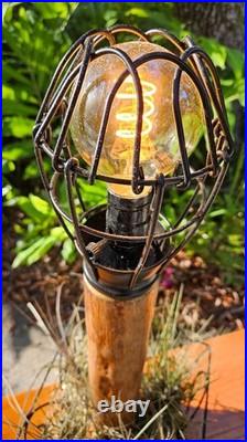 Vintage Cypress Wood Table Lamp Mid Century Folk Art Sculpture Works