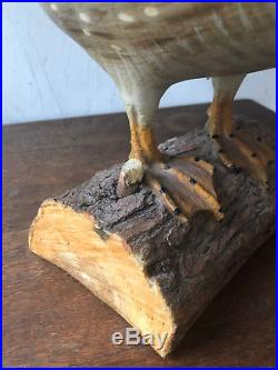 Vintage DUCKS UNLIMITED Carved Wood Duck Drake DUCK DECOY Sculpture on Log