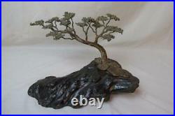 Vintage Dan Williams Lone Cypress Tree Brass Sculpture with Cypress Wood Base