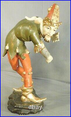 Vintage Dancing Jester Tyrol Black Forest Wood Carving 17 GIlt Wood Polychrome