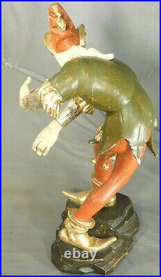 Vintage Dancing Jester Tyrol Black Forest Wood Carving 17 GIlt Wood Polychrome