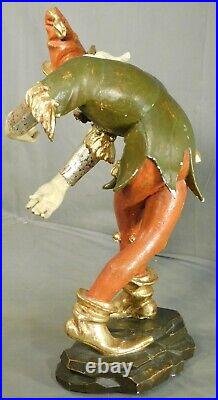 Vintage Dancing Jester Tyrol Black Forest Wood Carving 17 GIlt Wood Polychrome