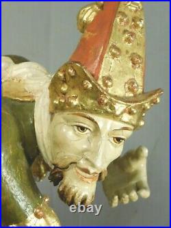 Vintage Dancing Jester Tyrol Black Forest Wood Carving 17 GIlt Wood Polychrome