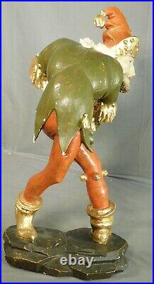 Vintage Dancing Jester Tyrol Black Forest Wood Carving 17 GIlt Wood Polychrome