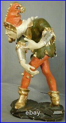 Vintage Dancing Jester Tyrol Black Forest Wood Carving 17 GIlt Wood Polychrome