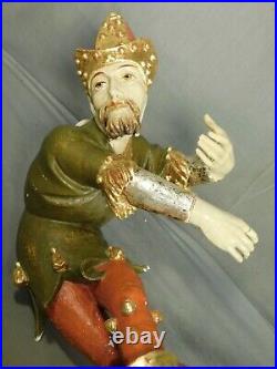 Vintage Dancing Jester Tyrol Black Forest Wood Carving 17 GIlt Wood Polychrome