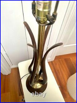 Vintage Danish Mid Century Modern Sculptural Teak/Walnut Wood Brass Table Lamp