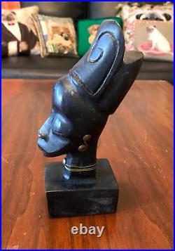 Vintage Dark Carved Wood Sculpture African Woman Queen Head Bust