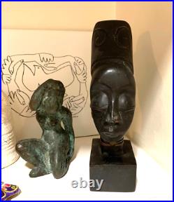 Vintage Dark Carved Wood Sculpture African Woman Queen Head Bust